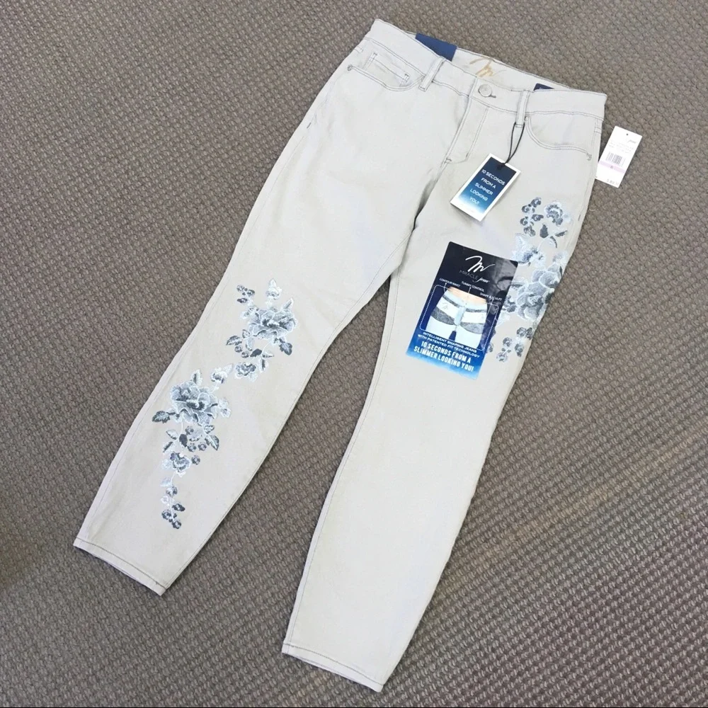Women's Light Gray Floral Jeans